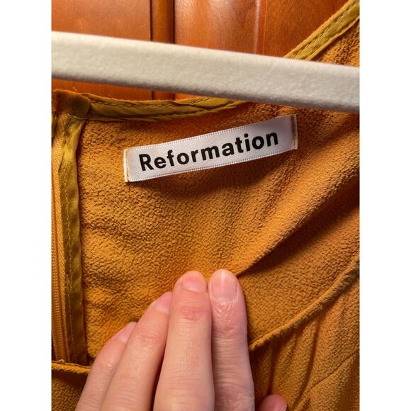 Reformation Women 8 Noha Tiegan Dress Mustard Yellow Mini Dress Side Slit - Picture 11 of 13